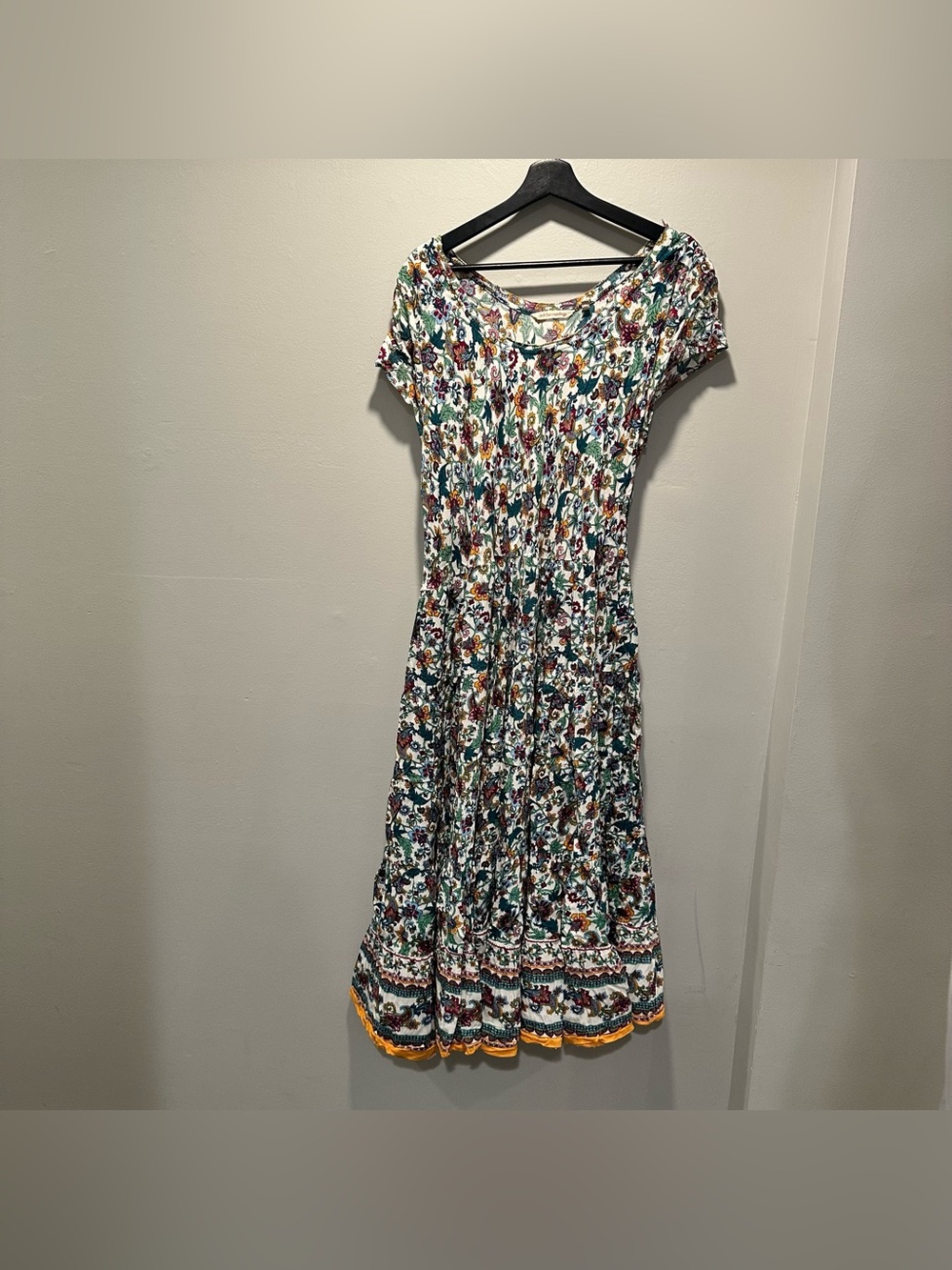 Soft Surroundings Floral Maxi Dress in White with Multicolor Print Full Skirt XL
